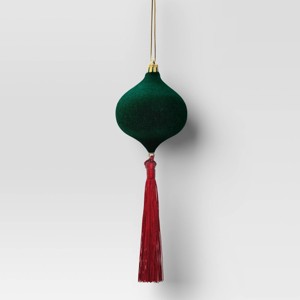 Christmas Onion Shaped Flocked Dark Green Ornament with Tassle - Wondershop™ - 1 of 3