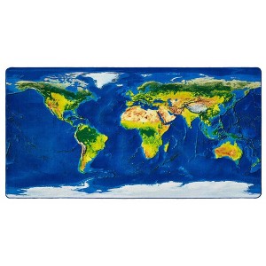 Carpets for Kids Pixel Perfect Learn Our Earth Map Educational Rug, Rectangle, Blue Blue 4'X6' - 1 of 4