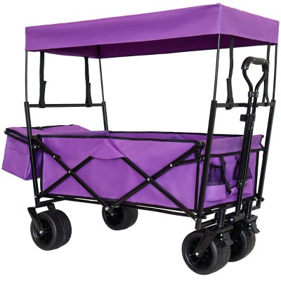YONWAY Collapsible Wagon with Canopy,Wagon Stroller with 7" All-Terrain Wheels,480Lbs Large Capacity for Camping,Shopping,Sports,and Garden Use,Purple