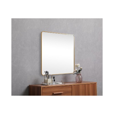 Brass Framed 48" Square Wall Mirror with Rounded Corners