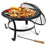 Costway 22'' Steel Outdoor Fire Pit Bowl BBQ Grill W/ Wood Grate Cooking Grate Poker