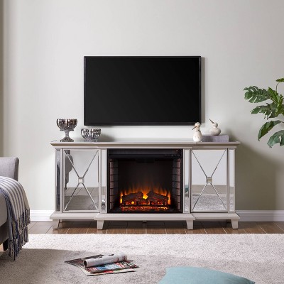 Tappington Mirrored Stanard electric Fireplace Media Console Silver - Aiden Lane