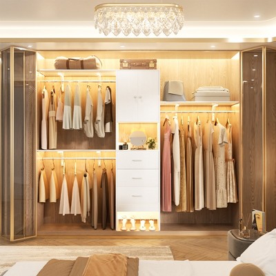 Besiost 20"-96" W Wooden Closet System with Doors and Drawers