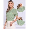 INSPIRE CHIC Women's Peter Pan Collar Smocked Puff Short Sleeve Ruffle Floral Blouse - 2 of 4