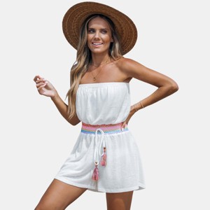 Women's Boho Chic Strapless Tassel Romper for Beach Getaways - Cupshe - 1 of 4