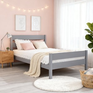 Luxystar Twin Rubber Wood Bed with Headboard and Footboard for Guest Room and Apartment - 1 of 4