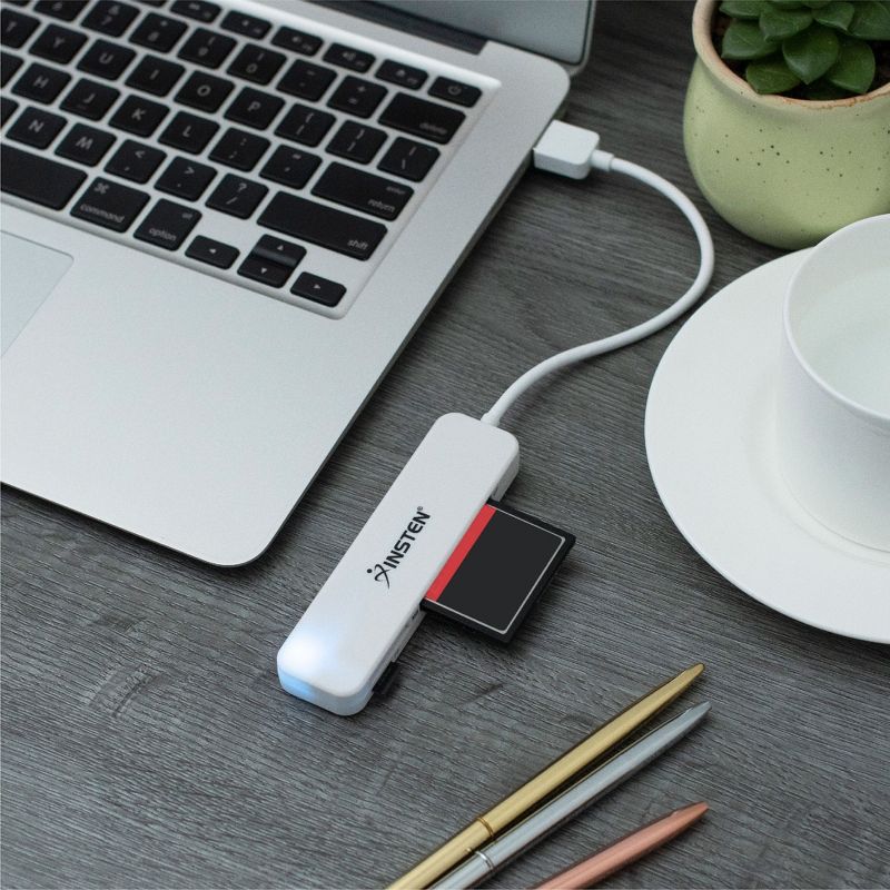 Insten 4 Slot Card Reader with Storage Pouch Compatible with USB 3.0, Reads/Writes SD, CF, MS, and microSD Memory Cards (White), 4 of 6