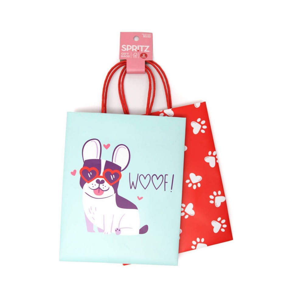 2ct Valentine's Day Cub Bag French Bulldog/Allover Paw Print Red - Spritz