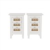 PAGED Night Stand Set 2 Rattan Bedside Table Modern Wooden Nightstand with 3 Storage Drawers for Bedroom, White - 3 of 4
