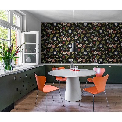 Jet Black Floral Peel and Stick Vinyl Wallpaper
