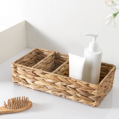 Natural Water Hyacinth and Metal Vanity Organizer Tray