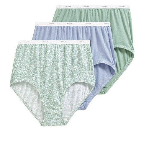 Jockey Womens Plus Size Classic Brief 3 Pack Underwear Briefs 100% Cotton 10  Lake Sky/emily Floral/sage Mint : Target