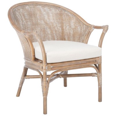 Gray Rattan Accent Chair with White Cushion