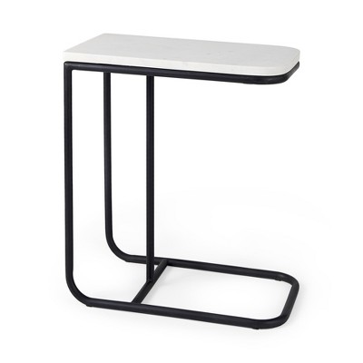 HomeRoots 23" Black And White Marble and Metal C Table End Table
