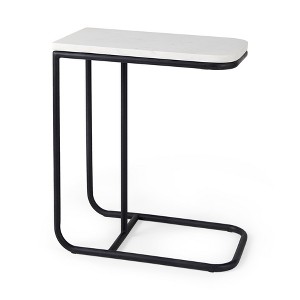HomeRoots 23" Black And White Marble and Metal C Table End Table - 1 of 4
