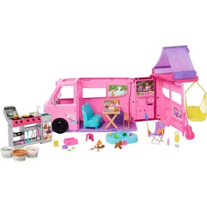 Barbie Dream Camper Playset with Roof Tent, BBQ Grill with Color-Change Feature and 60+ Accessories - 1 of 4