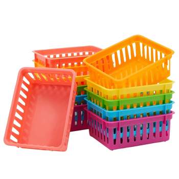 LIBERHAUS Kids Arts & Crafts Small Plastic Caddies with Handles, 3 Compartments, Assorted Colors 4-ct Set