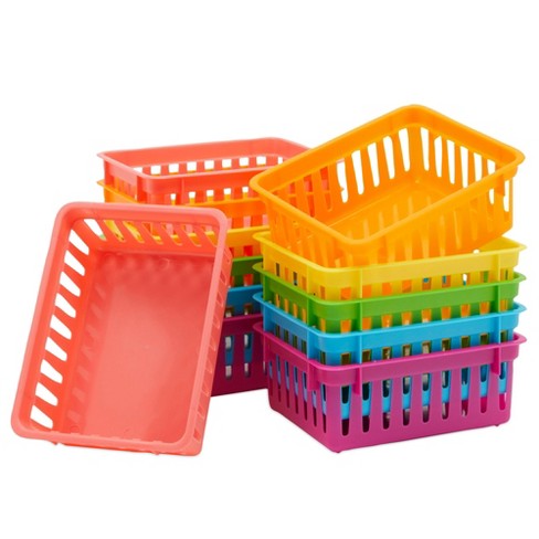 12 Pack Small Pencil Holder Tray for Kids Desks, Colorful Organizer Baskets  for Classroom Supplies, Rainbow (10.0 x 2.9 x 2.4 In)