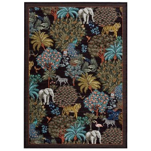 10'x13' Washable Jungle Animal Print Large Living Room Rugs,Botanical Forest Print Soft Non Slip Bedroom Carpet, Cute Nursery Playroom Rugs, Black - 1 of 4
