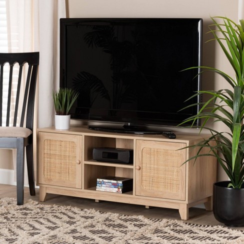 Elsbeth Wood And Natural Rattan 2 Door Tv Stand For Tvs Up To 40