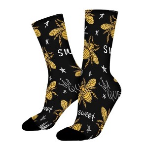 Hohey Bee Golden Women Printed Crew Socks Funny Funky Socks Soft Polyester Novelty Gifts for Artists Men - 1 of 1