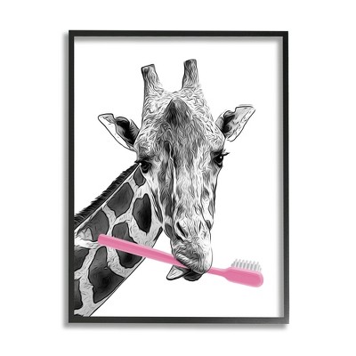 Stupell Industries Funny Animal Bathroom Toothbrush Framed Giclee Art