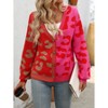 Women's Leopard Print Cardigan V Neck Long Sleeve Color Block Button Down Oversized Sweater Outwear - 2 of 4