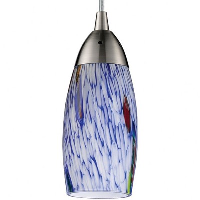 Milan Satin Nickel Mini Pendant with Starburst Blue Glass