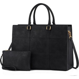 15.6 Inch Work Bags for Women, Vintage Leather Laptop Tote Bag, Waterproof Computer Bags with Clutch Purse - 1 of 4