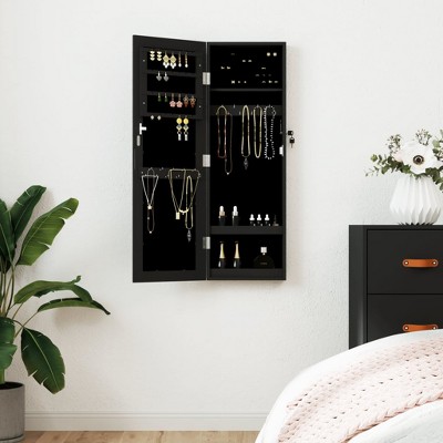 Aghana Digitals Wall-Mounted Black Matte Engineered Wood Jewelry Cabinet with Lockable Storage,