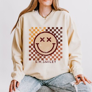 Simply Sage Market S.W.Smiley Fall Checkered Smiley Lightweight Garment Dyed Sweatshirt - 1 of 4