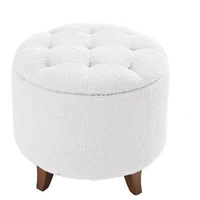 VYNXARIA Round Ottoman storage stool with Cover Lid,Decorate the living room and bedroom with round teddy fleece storage Ottoman (White)