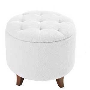 VYNXARIA Round Ottoman storage stool with Cover Lid,Decorate the living room and bedroom with round teddy fleece storage Ottoman (White) - 1 of 4