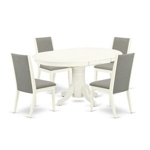 HomeStock 5-Piece Oval Linen White Finish Solid Wood Top Dining Table with 4 Parson Chair with Butterfly Leaf - 1 of 4