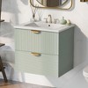 24" Wall Mounted Bathroom Vanity with Sink Floating Vanity 2 Drawers Bathroom Cabinet with White Ceramic Integrated Sink, Ideal-Green - 2 of 4