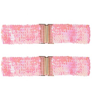 INSPIRE CHIC Women's Shinny Wide Waist Belts Interlock Buckles Sequins Decor Stretchy Belts 2 Pcs 23.62" - 1 of 4