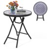 Costway 18" Folding Side Table Round Compact Coffee Table with Tempered Glass Tabletop Black/Gray - 2 of 4