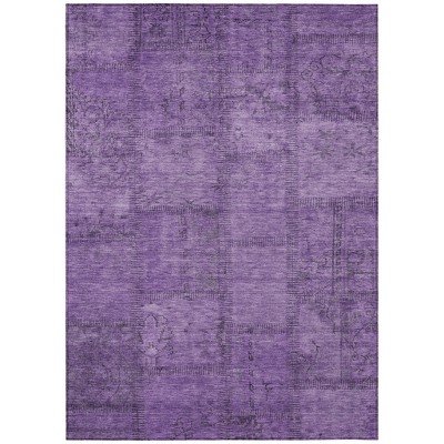 Purple Eggplant And Gray Patchwork Washable Indoor Outdoor Area Rug