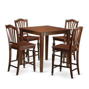 Modern Pub Table & Kitchen Chairs Set - 36" Square Table with 4 Stools - Hardwood Dining Set - 1 of 4