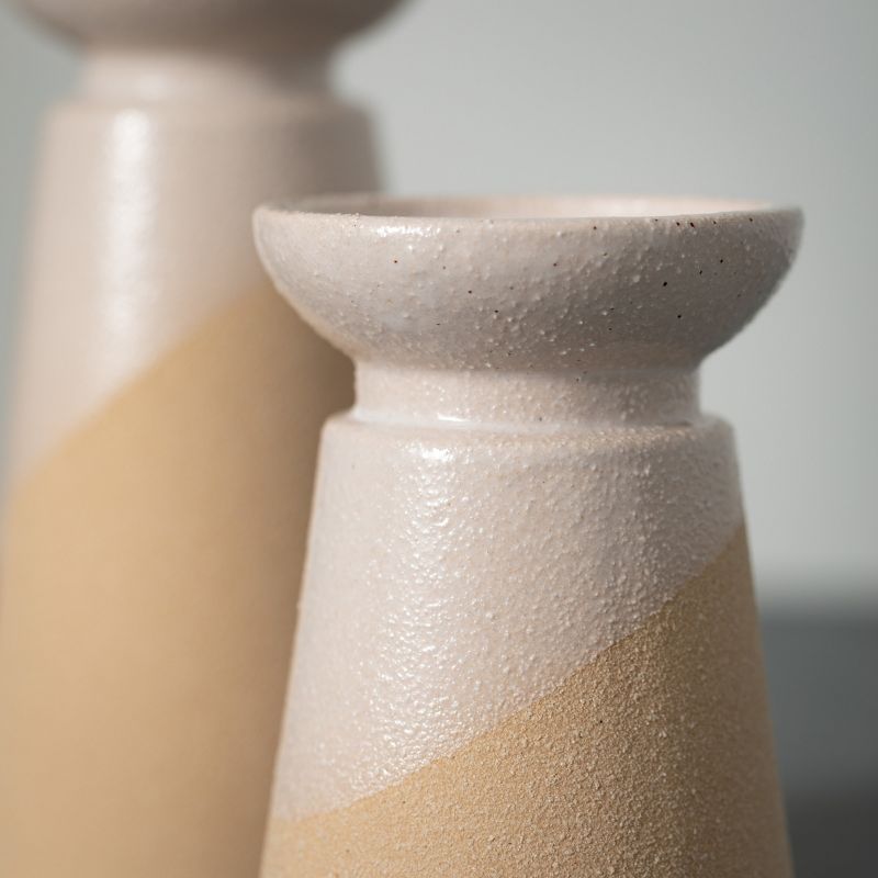 Sullivans Hand-Thrown Pottery Pillar Candle Holder Set of 2, 8.5"H & 6.25"H Off-White, 2 of 8