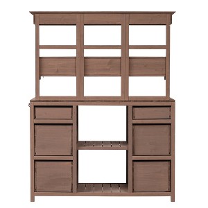 Gulches Rustic Brown and Wood Garden Potting Bench with Planter Stands and Holders - 1 of 4