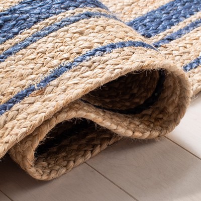 Handmade Navy and Natural Jute Rectangular Area Rug, 4' x 6'