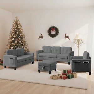 Mjkone 76" Comfort L-Shaped Sectional Sofa Set,Corduroy 3-Seater with Moveable Storage Ottoman/Loveseat/Single Sofa Couch - 1 of 4