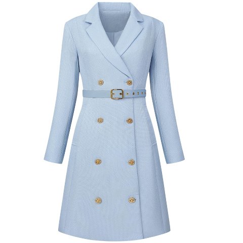 Женские платья INSPIRE CHIC Women's Tweed Double Breasted Long Sleeve Blazer Dress with Belt Sky Blue Large