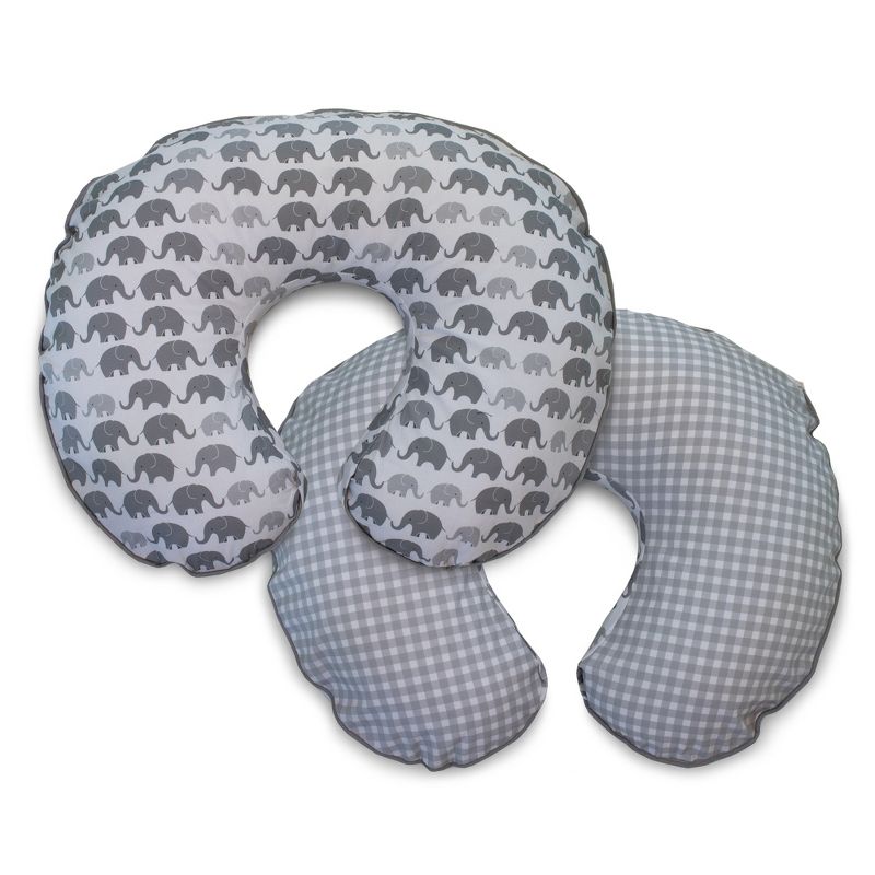 Boppy Nursing Pillow Cover Premium, Gray Elephants Plaid, 1 of 12