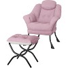 Acekool Comfy Velvet Accent Armchair for Adults, Ergonomic Reading Lounge Chair with Padded Armrests, Folding Footstool, Side Pocket, Pink, Grey - 2 of 4