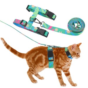 Unique Bargains Escape Proof Lightweight Cat Harness and Leash Set for Large and Small Cat Travel Walking Green - 1 of 4