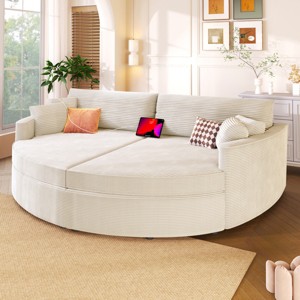 102" Oversized Double Chaise Lounge Sofa Bed, Modern Corduroy Loveseat with Deep Seat, USB Ports & Pillows for Living Room-3irtyhousy - 1 of 4