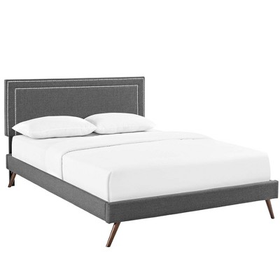 Modway Virginia Queen Fabric Platform Bed with Round Splayed Legs - Gray
