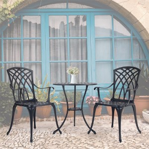 Outdoor Patio Furniture Sets Of 3, Cast Aluminum 2 Chairs And 1 Round Coffee Table With Umbrella Hole, Bistro Table Set - 1 of 4
